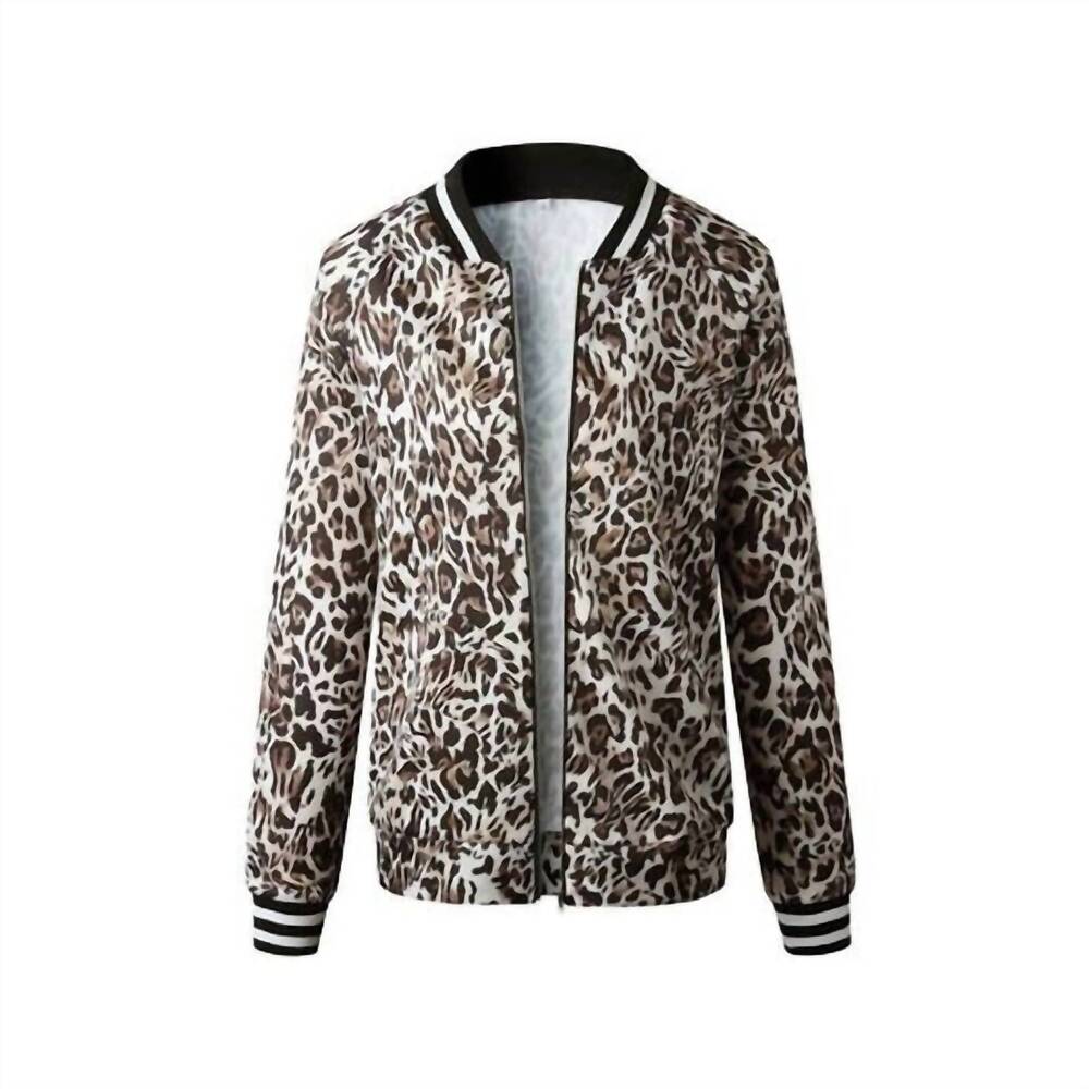 NEW SUPREME FASHION women's long sleeve bomber jacket in leopard print